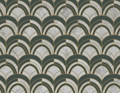 Navy green and grey geometric Art Deco print patterned wallpaper