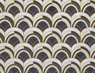 Navy blue and grey geometric Art Deco print patterned wallpaper