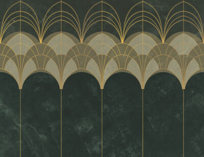 Gold and navy green elegant Art Deco arches wall mural