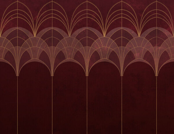 Elegant red geometric Art Deco print wall mural