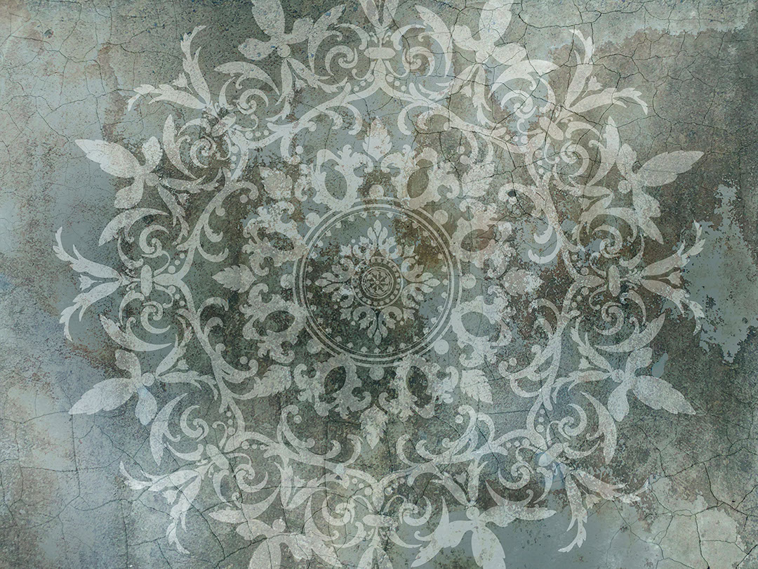 Textured green mandala wall mural