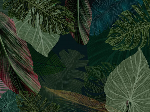 Tropical leaves on the green background wall mural