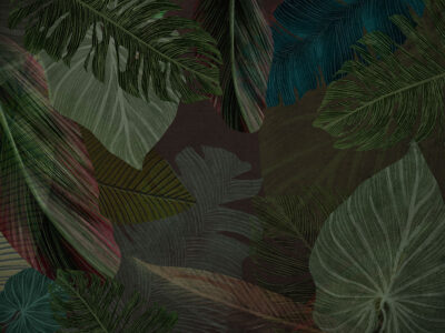 Tropical leaves on the brown background wall mural
