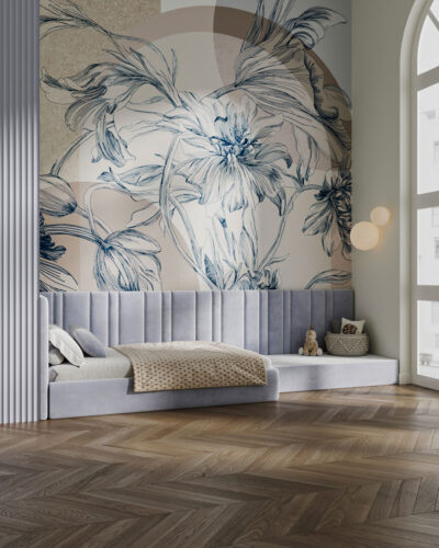 Tender flowers with geometric elements wall mural for a children's room