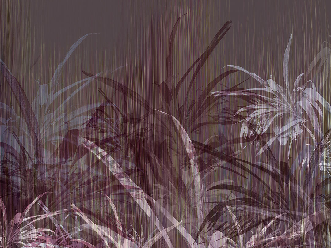Violet and grey tropical leaves with dark textured filter wall mural