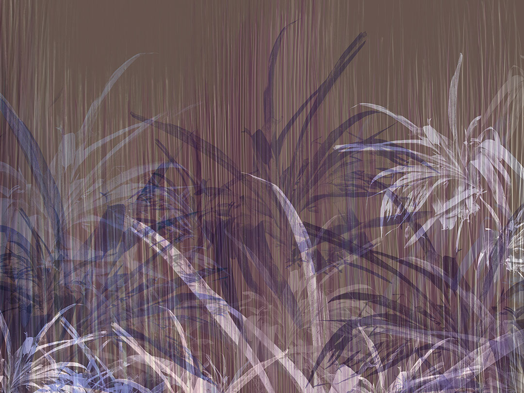 Violet and brown tropical leaves with dark textured filter wall mural