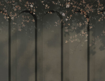 Geometric grey art-deco arches with tender flowers wall mural