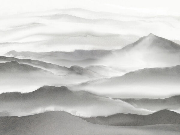 Watercolor grey mountains in the fog wall mural