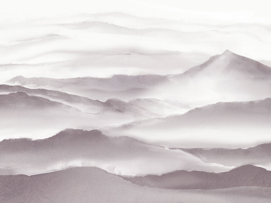 Watercolor dark mountains in the fog wall mural