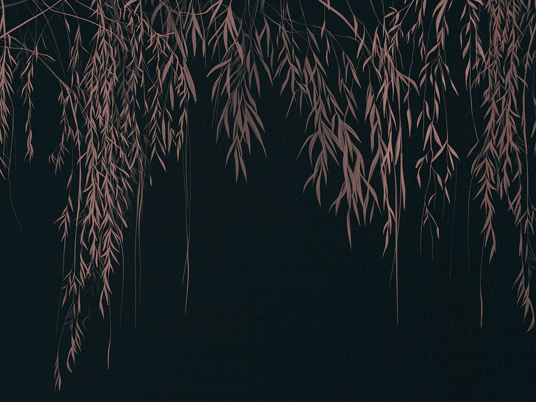Wall mural fragile pink branches with leaves on a dark concrete wall