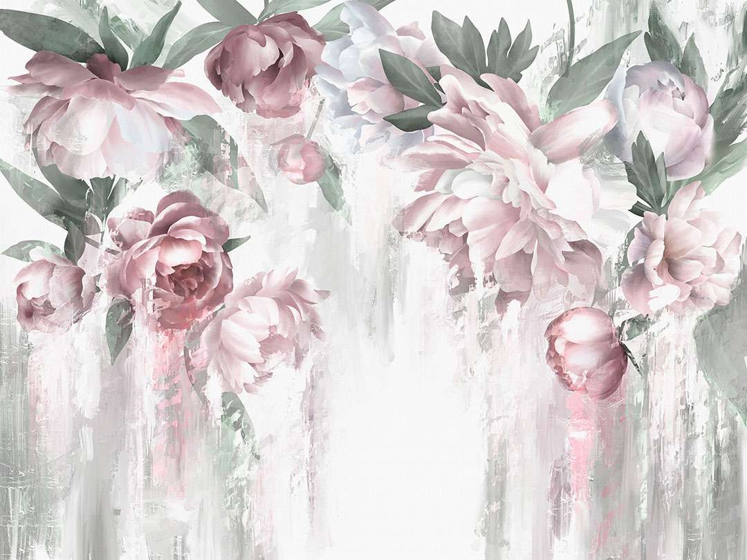 Wall mural lush peonies on a light background
