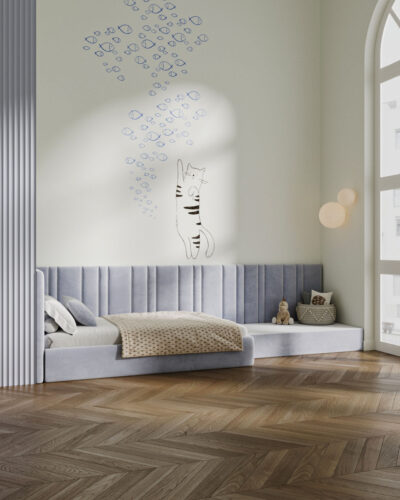 Wall mural cat hunting for fish for the children's room