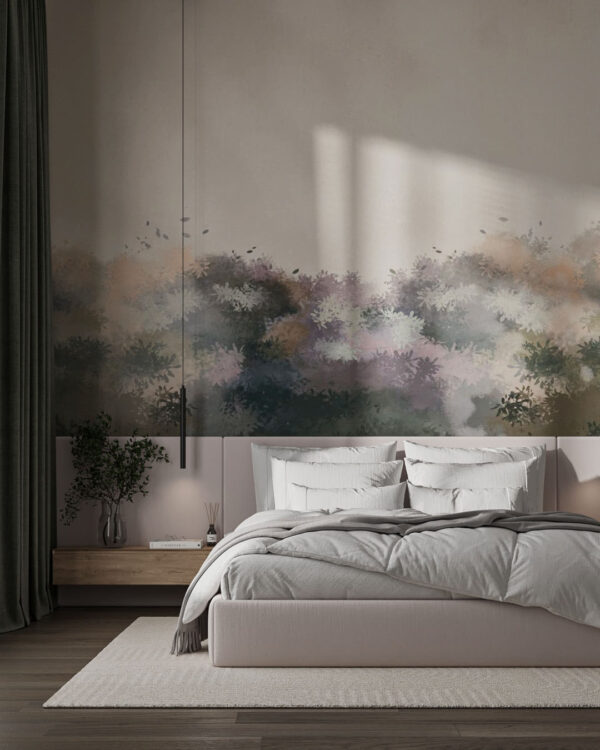 Wall mural for the bedroom with painted colourful tree branches