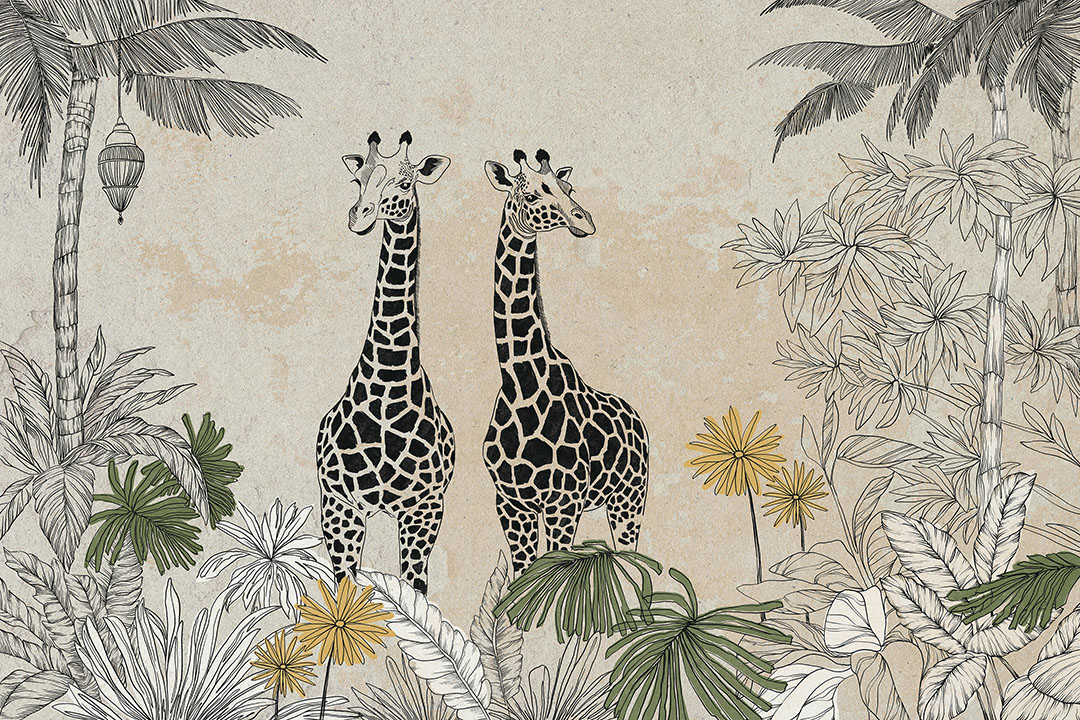 Wall mural graphic giraffes in the jungle on the textured background