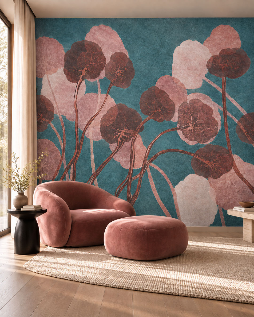22218 Wall Mural Petalia Teal - Image 1